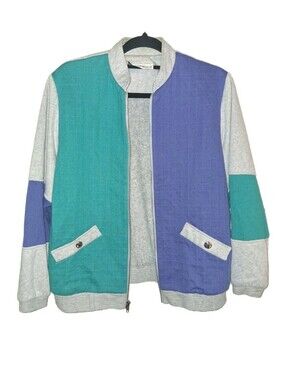 Peter Popovitch Vintage 90's Track Jacket Unisex L Blue Colorblock Zip Up Bomber